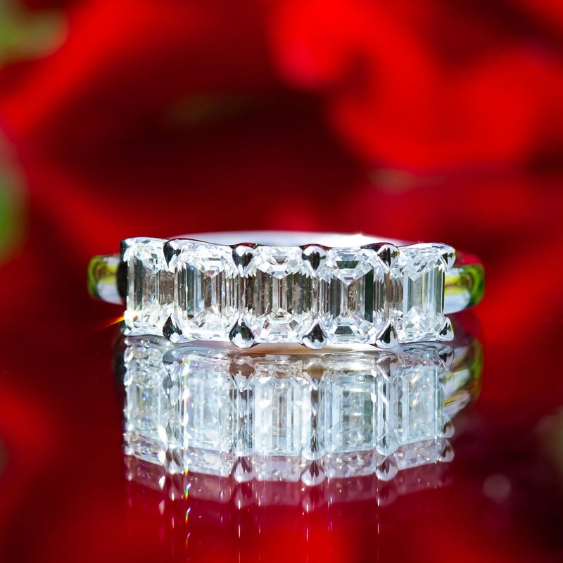 18Ct White Gold Lab Created 2.15ct Emerald Cut Diamond Ring Size M