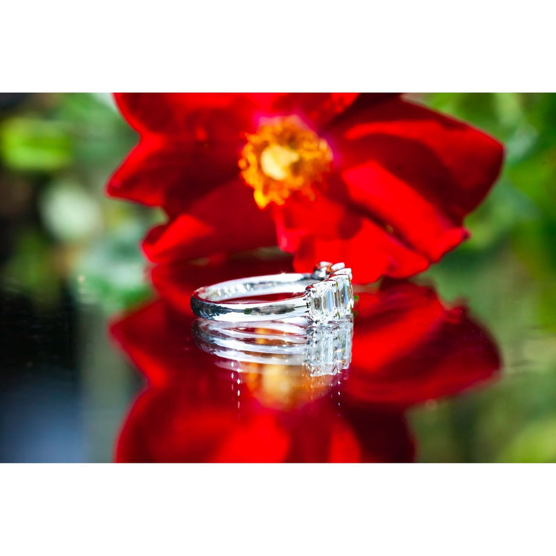 18Ct White Gold Lab Created 2.15ct Emerald Cut Diamond Ring Size M