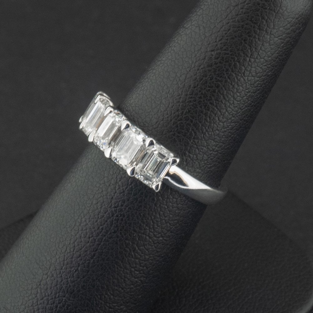 18Ct White Gold Lab Created 2.15ct Emerald Cut Diamond Ring Size M