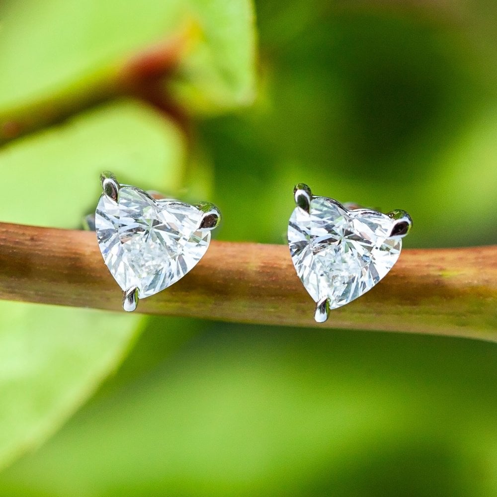 18Ct White Gold Lab Created 1.54ct Diamond Heart Stud Earrings