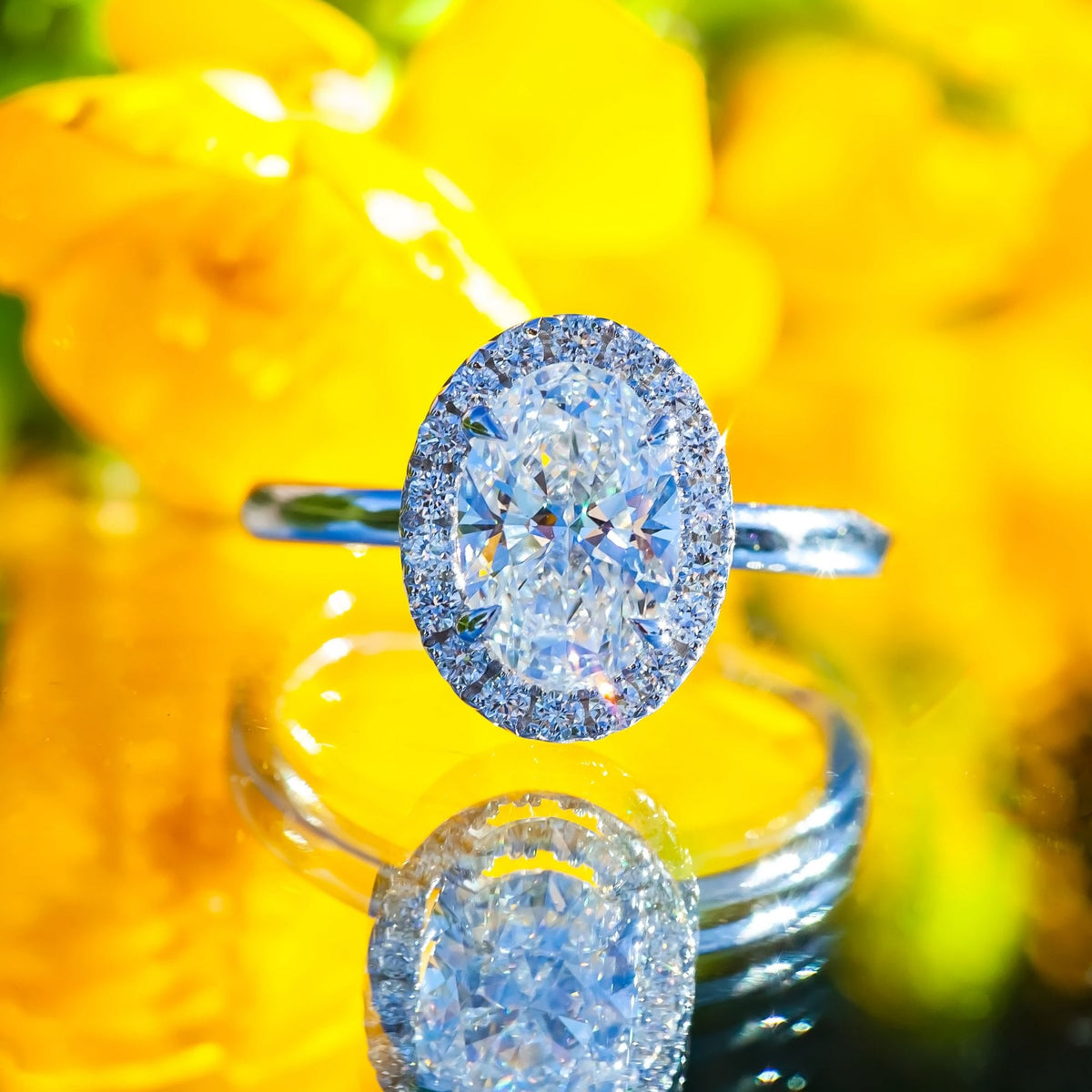 Platinum Lab Created 1.75ct Diamond Halo Ring Size M