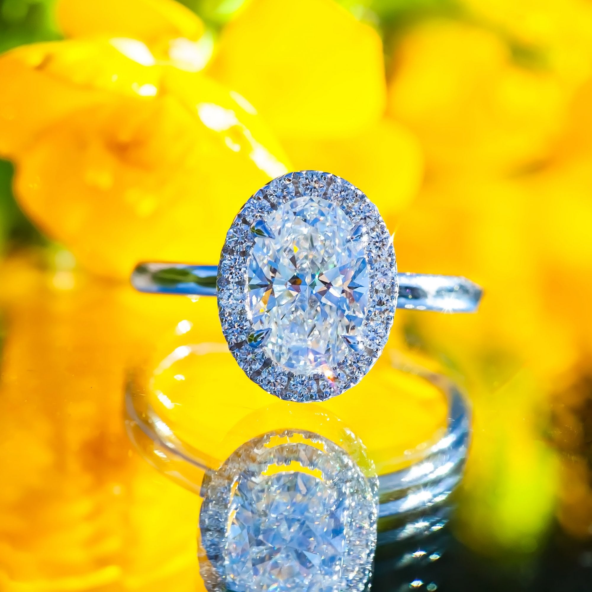 Platinum Lab Created 1.75ct Diamond Halo Ring Size M