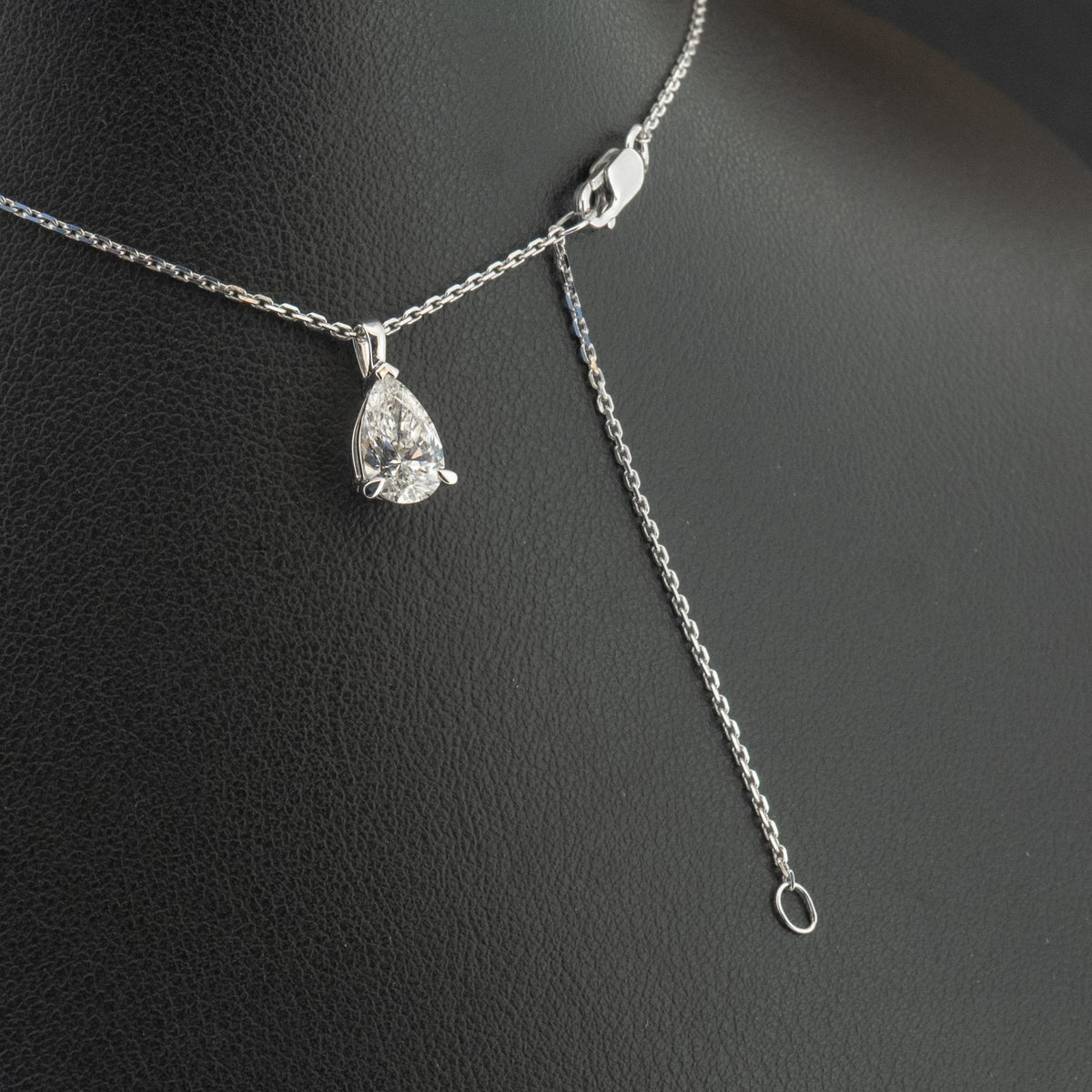 18Ct White Gold Lab Created 1.02ct Pear Cut Diamond 16-18" Necklace