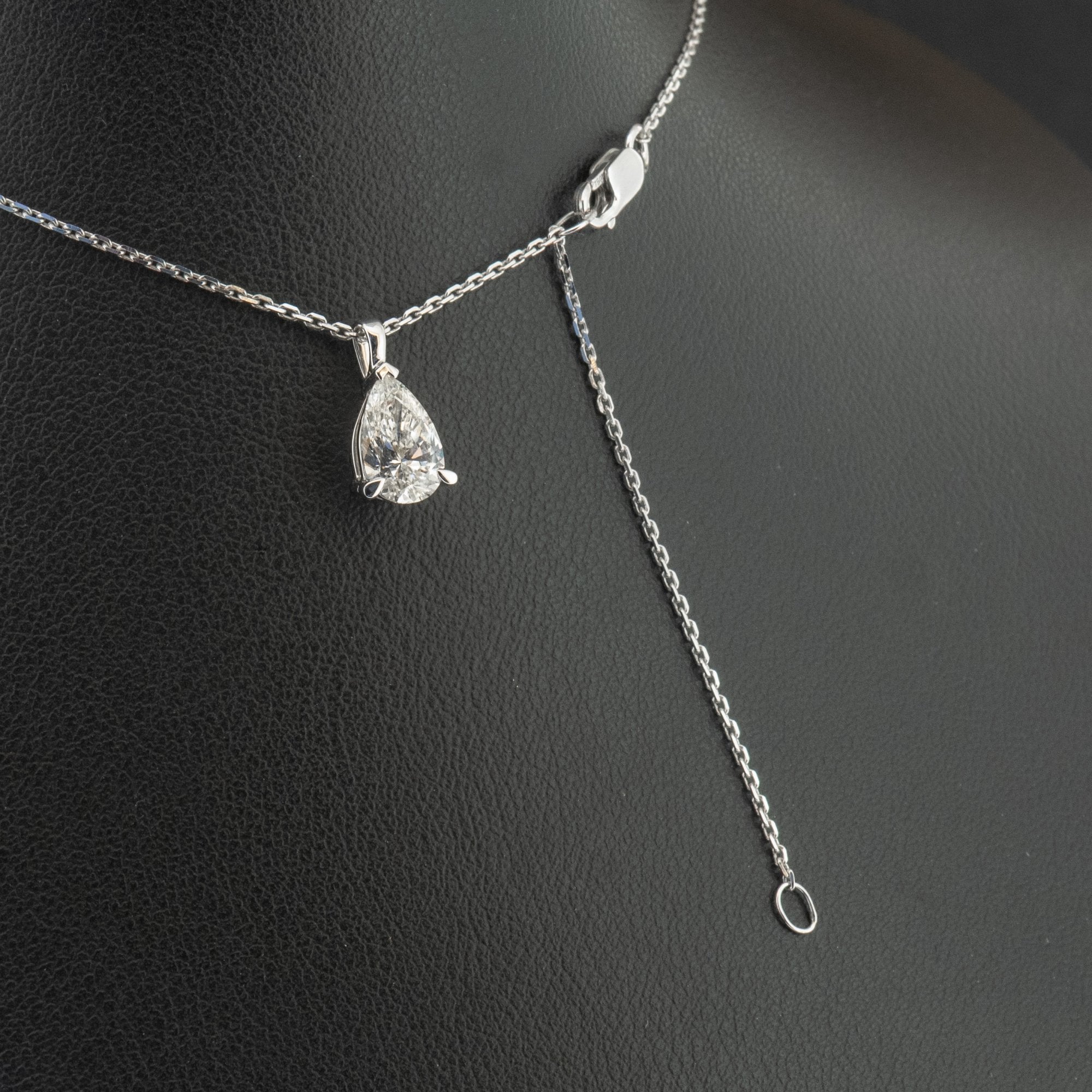 18Ct White Gold Lab Created 1.02ct Pear Cut Diamond 16-18" Necklace