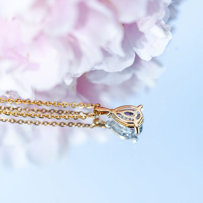 18Ct Yellow Gold Lab Created 1.02ct Pear Cut Diamond 16-18" Necklace