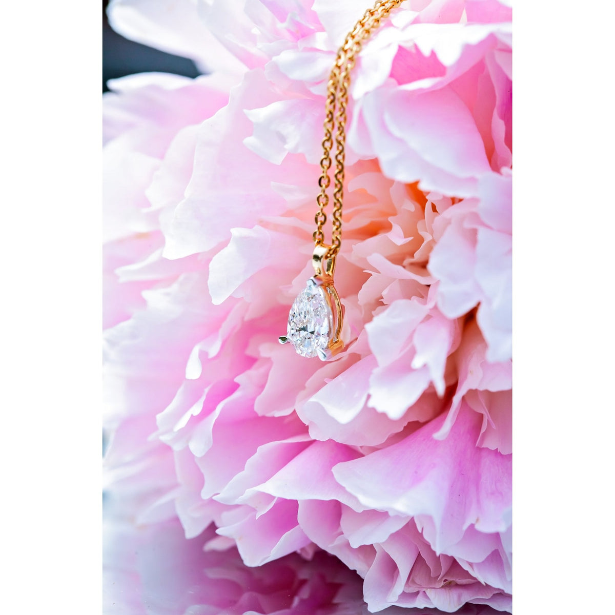 18Ct Yellow Gold Lab Created 1.02ct Pear Cut Diamond 16-18" Necklace