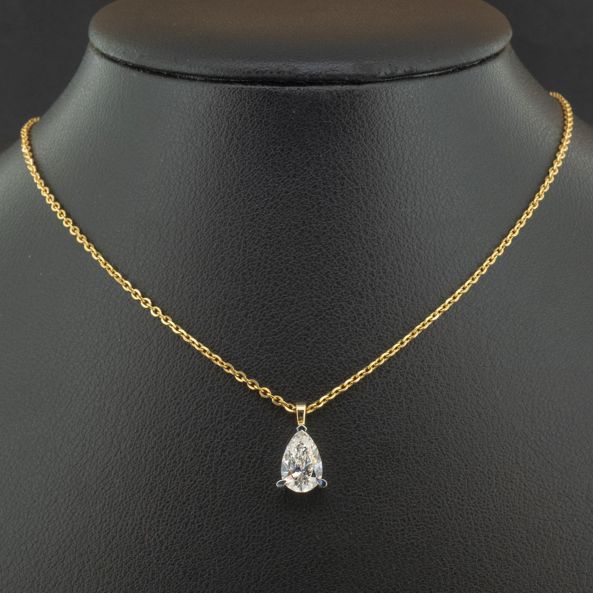 18Ct Yellow Gold Lab Created 1.02ct Pear Cut Diamond 16-18" Necklace
