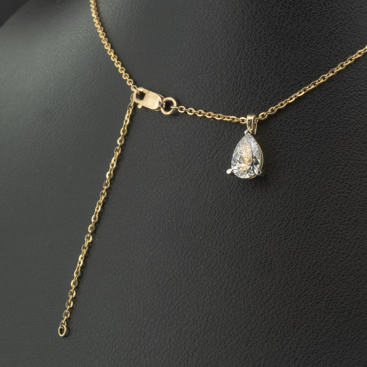 18Ct Yellow Gold Lab Created 1.02ct Pear Cut Diamond 16-18" Necklace