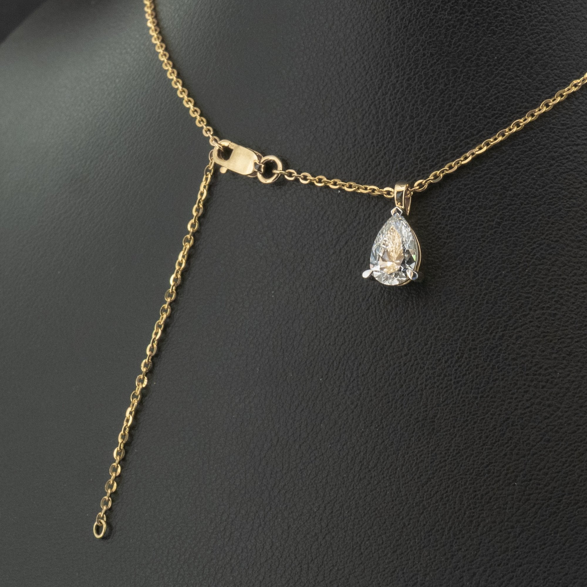 18Ct Yellow Gold Lab Created 1.02ct Pear Cut Diamond 16-18" Necklace