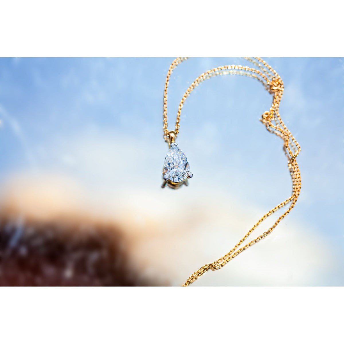 18Ct Yellow Gold Lab Created 1.53ct Pear Cut Diamond 16-18" Necklace