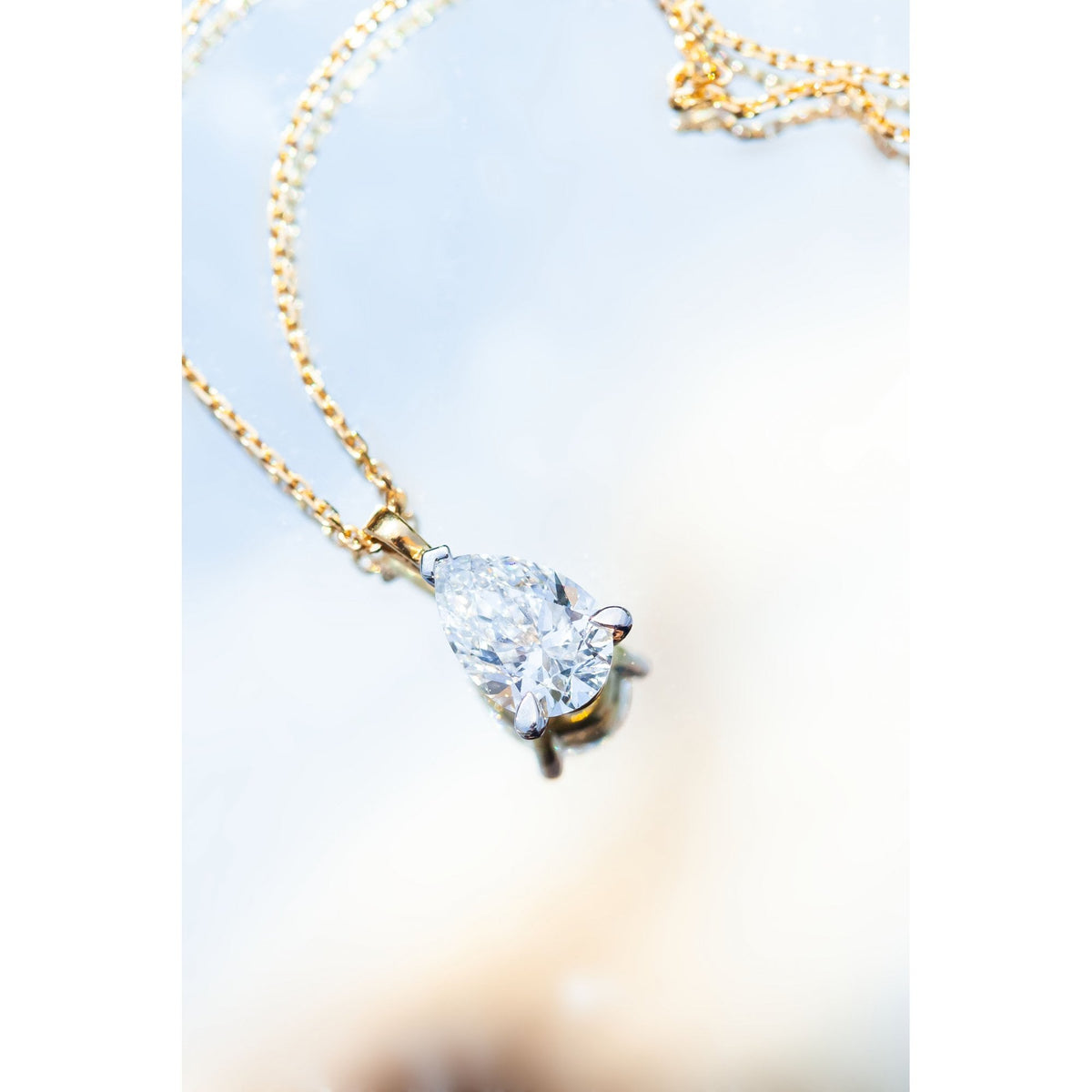 18Ct Yellow Gold Lab Created 1.53ct Pear Cut Diamond 16-18" Necklace