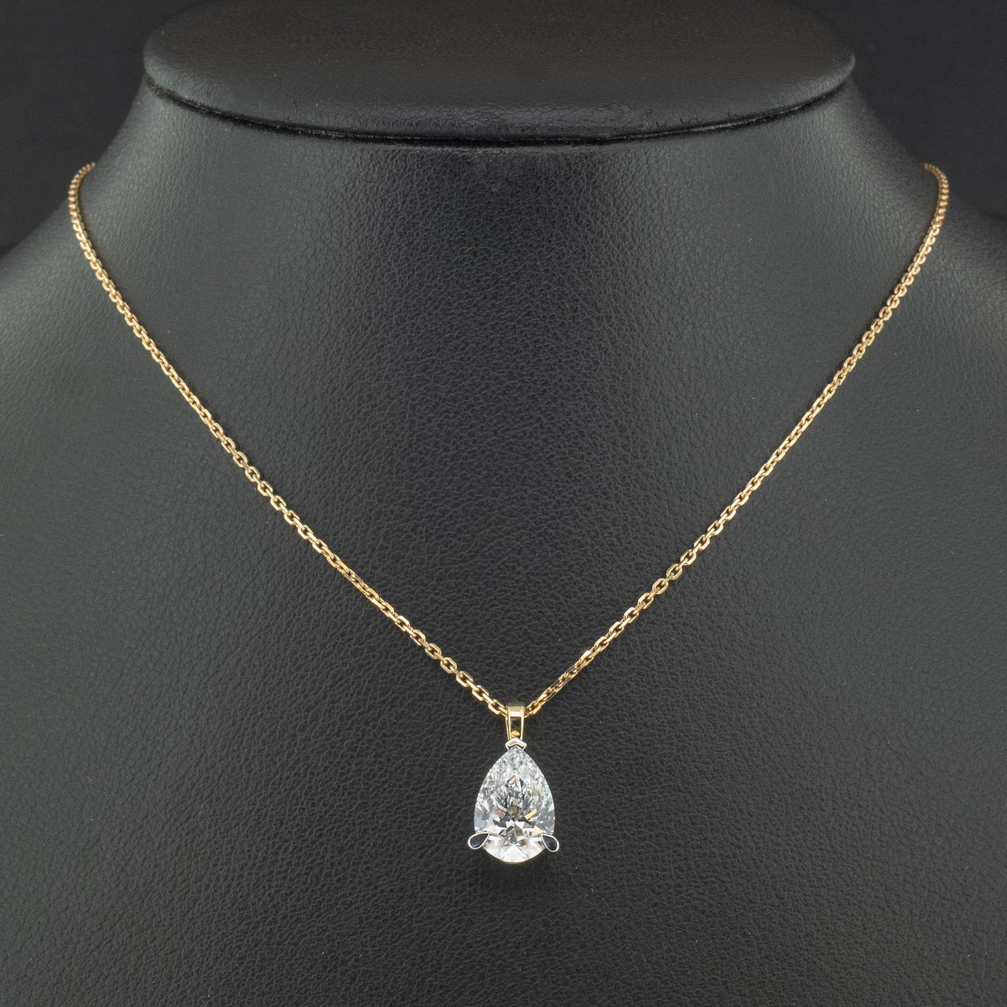 18Ct Yellow Gold Lab Created 1.53ct Pear Cut Diamond 16-18" Necklace