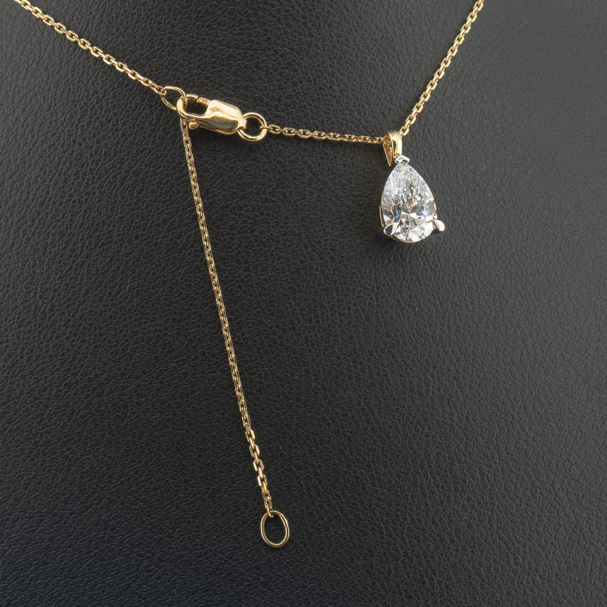 18Ct Yellow Gold Lab Created 1.53ct Pear Cut Diamond 16-18" Necklace