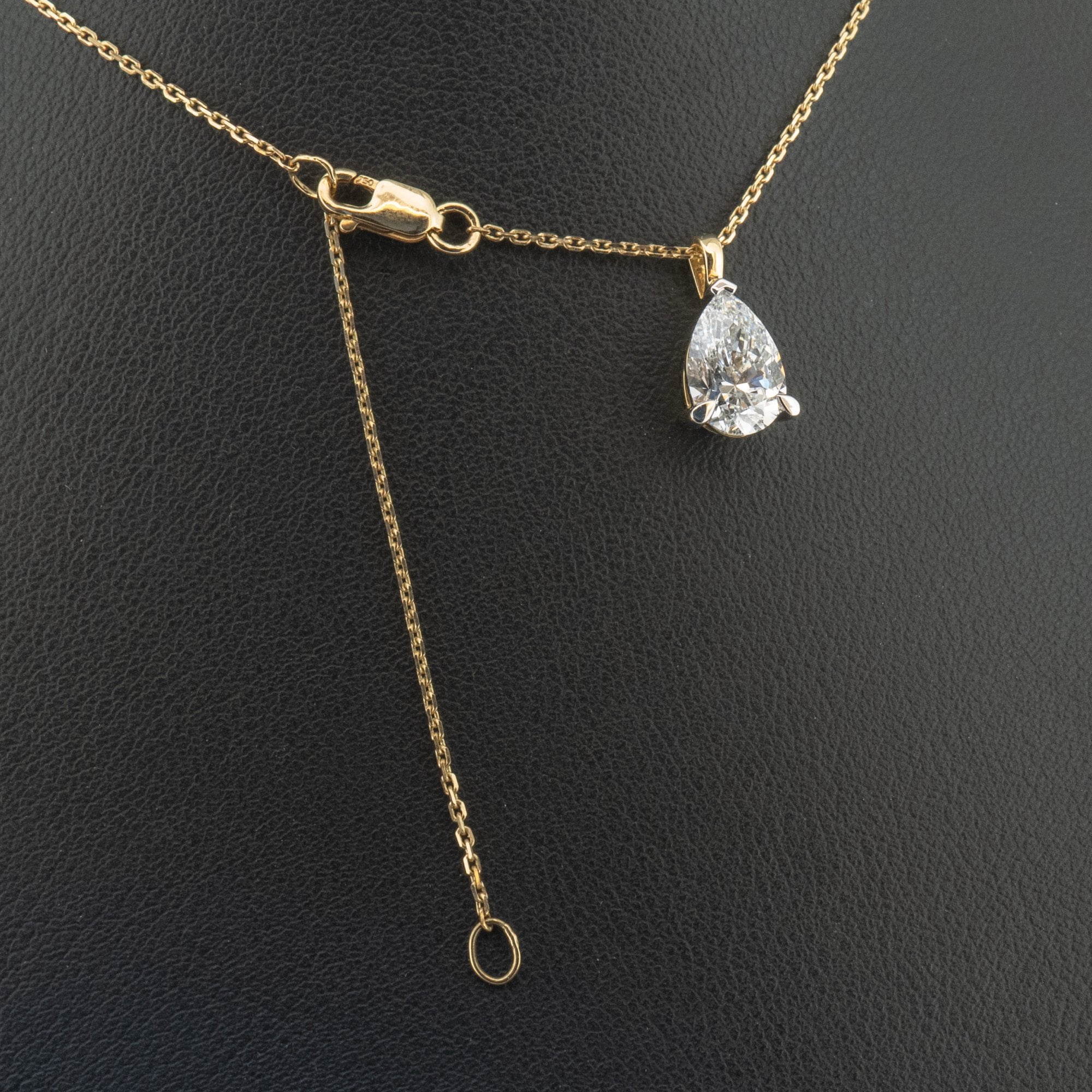 18Ct Yellow Gold Lab Created 1.53ct Pear Cut Diamond 16-18" Necklace