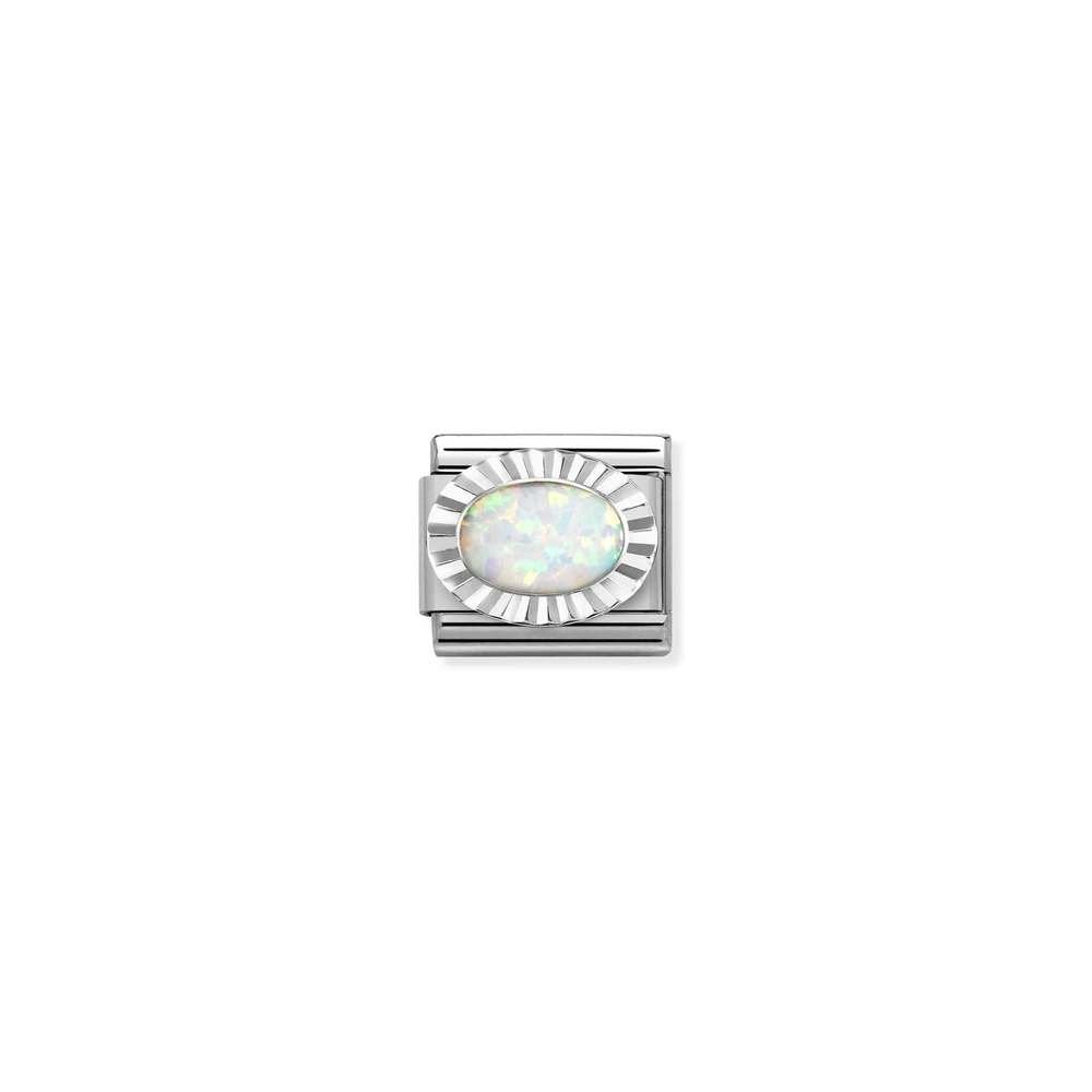 Composable Classic STONES, steel, DIAMOND OVAL 925 sterling silver 07 WHITE OPAL