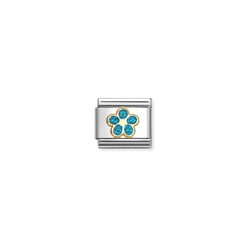 Composable Classic GLITTER SYMBOLS in steel, enamel and bonded yellow gold 16 LIGHT BLUE flower