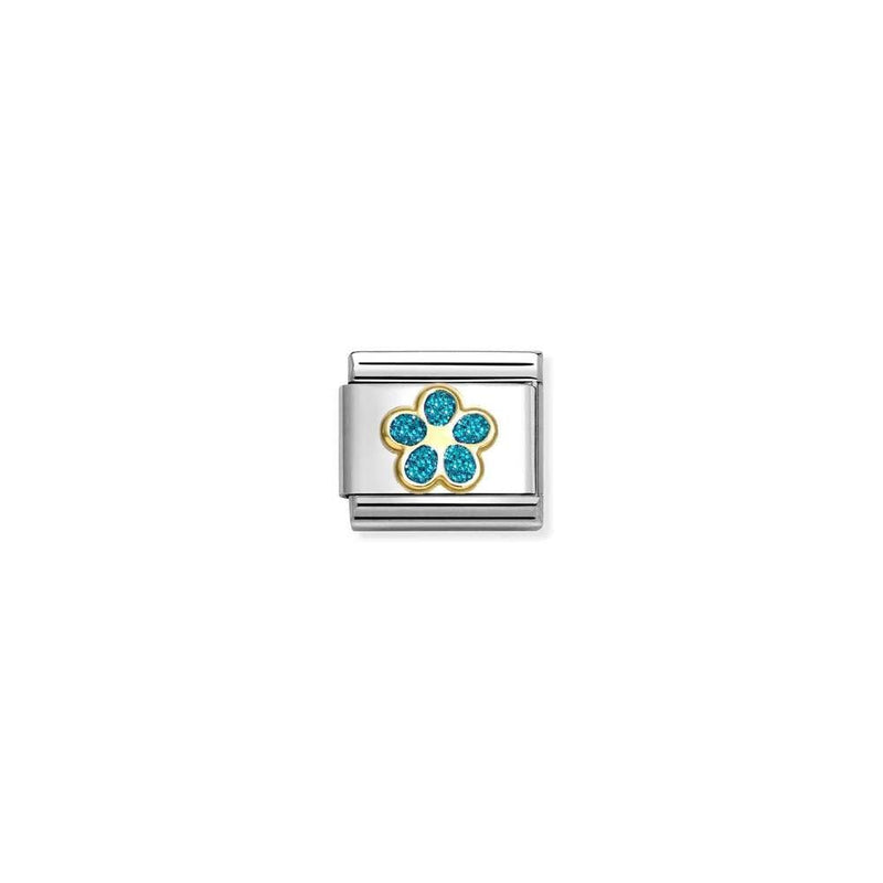 Composable Classic GLITTER SYMBOLS in steel, enamel and bonded yellow gold 16 LIGHT BLUE flower
