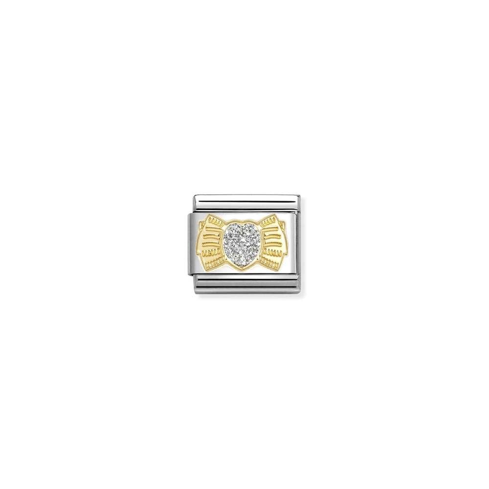 Composable Classic GLITTER SYMBOLS in steel, enamel and bonded yellow gold 25 Bow with SILVER heart