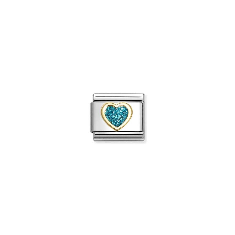 Composable Classic GLITTER SYMBOLS in steel, enamel and bonded yellow gold 08 LIGHT BLUE heart