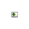 Composable Classic GLITTER SYMBOLS in steel, enamel and bonded yellow gold 18 GREEN fourleaf clover