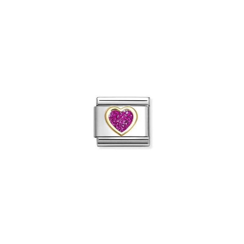 Composable Classic GLITTER SYMBOLS in steel, enamel and bonded yellow gold 09 FUCHSIA heart