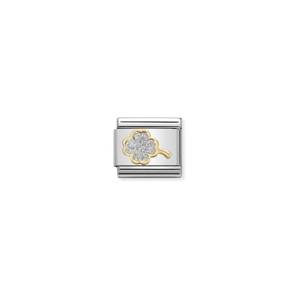 Composable Classic GLITTER SYMBOLS in steel, enamel and bonded yellow gold 03 SILVER fourleaf clover