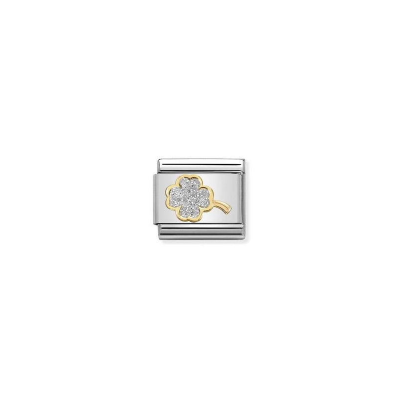 Composable Classic GLITTER SYMBOLS in steel, enamel and bonded yellow gold 03 SILVER fourleaf clover