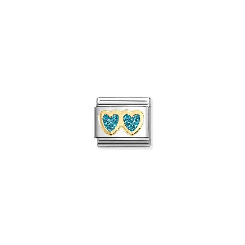Composable Classic GLITTER SYMBOLS in steel, enamel and bonded yellow gold 12 Double Heart LIGHT BLUE
