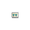 Composable Classic GLITTER SYMBOLS in steel, enamel and bonded yellow gold 12 Double Heart LIGHT BLUE