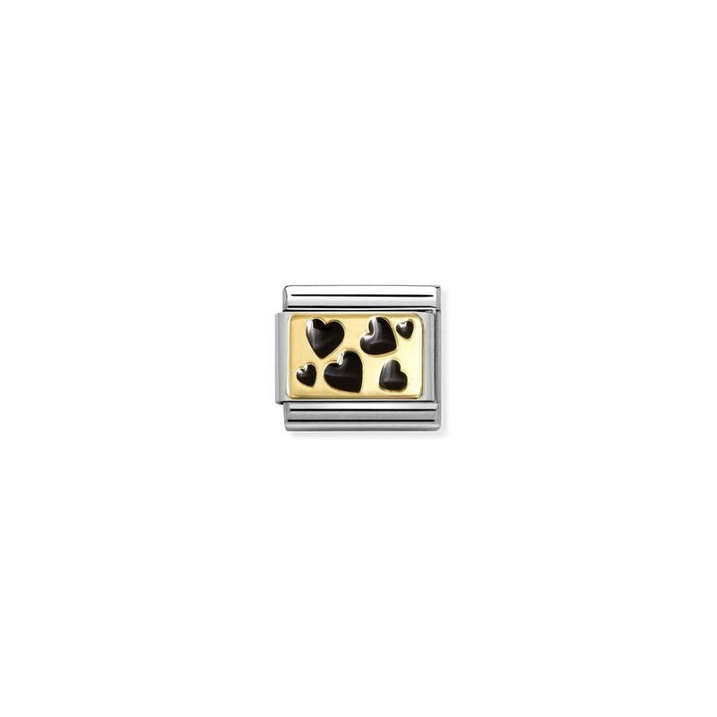 Composable Classic PLATES steel , enamel and bonded yellow gold 68 Black scattered hearts