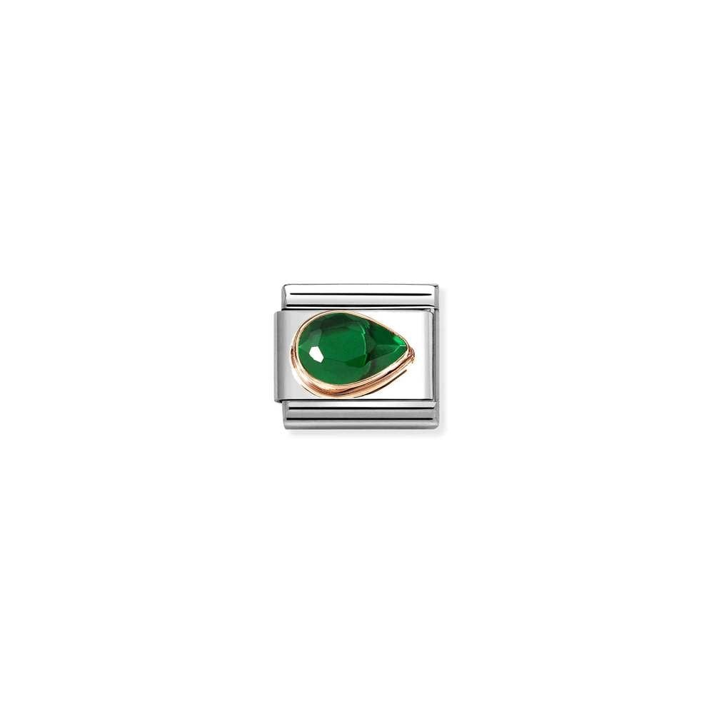 Composable Classic CZ, FACETED RIGHT DROP in steel and 9k rose gold 004 GREEN