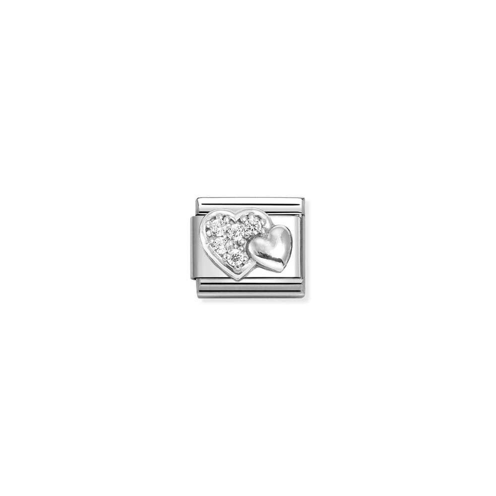 Composable CL SYMBOLS steel , Cubic zirconia and 925 sterling silver 47 Raised hearts and WHITE cz
