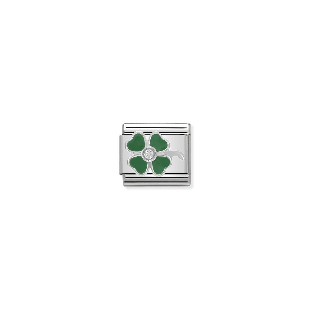 Composable CL SIMBOLS stainless steel, enamel, 1 Cub, Zirc and 925 sterling silver 13 GREEN clover