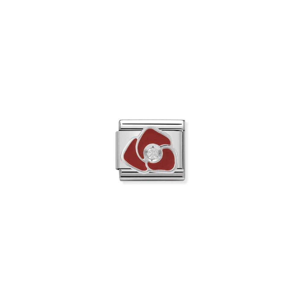 Composable CL SIMBOLS stainless steel, enamel, 1 Cub, Zirc and 925 sterling silver 05 RED rose