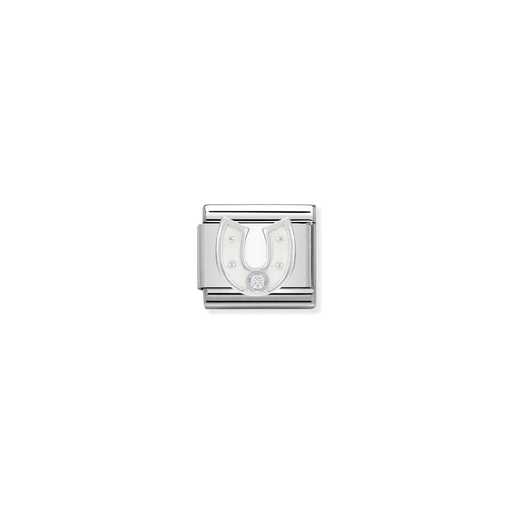 Composable CL SIMBOLS stainless steel, enamel, 1 Cub, Zirc and 925 sterling silver 12 WHITE horseshoe