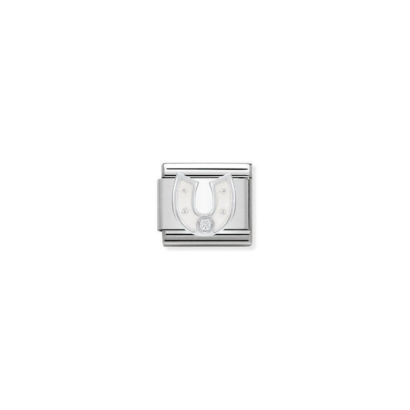Composable CL SIMBOLS stainless steel, enamel, 1 Cub, Zirc and 925 sterling silver 12 WHITE horseshoe