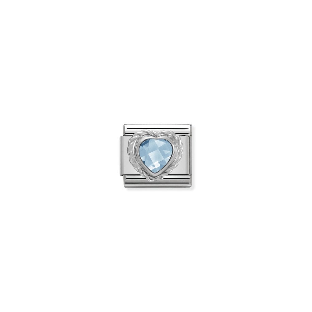 Comp, CL HEART FACETED CZ in stainless steel E 925 sterling silver twisted setting 006 LIGHT BLUE