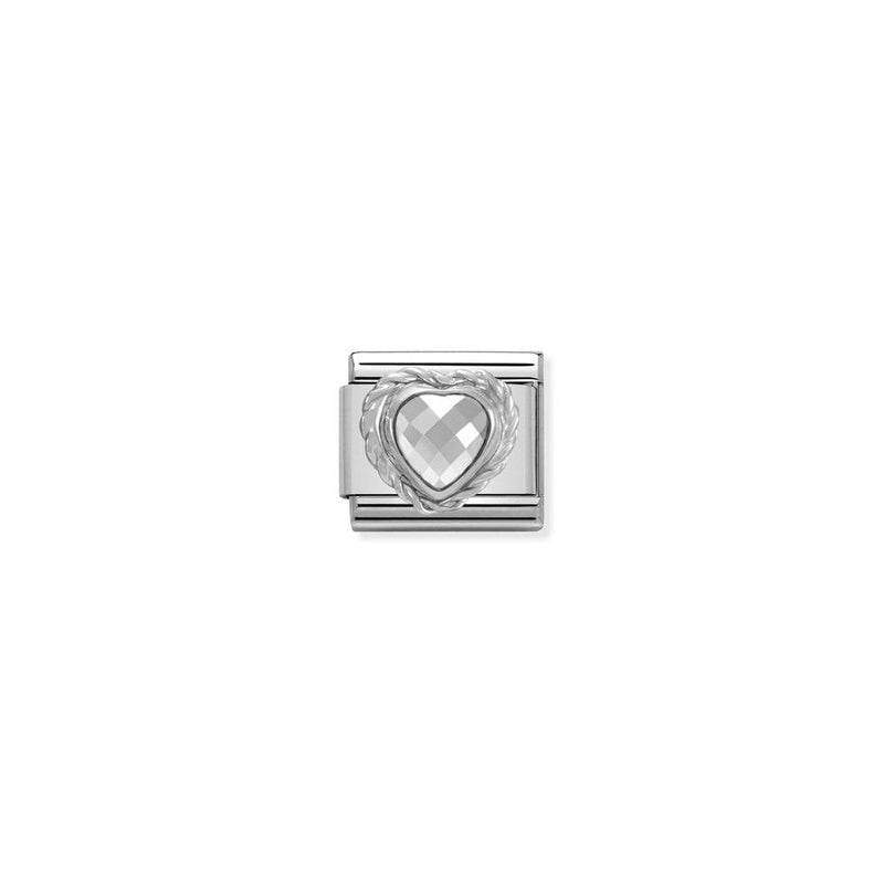 Comp, CL HEART FACETED CZ in stainless steel E 925 sterling silver twisted setting 010 White