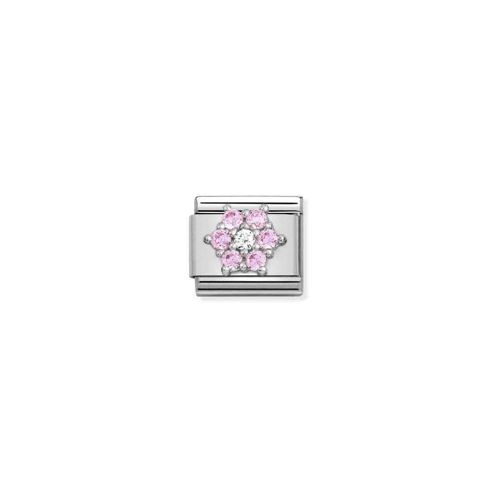 Composable CL SYMBOLS steel, Cz and 925 sterling silver RICH 03 Rose and WHITE flower