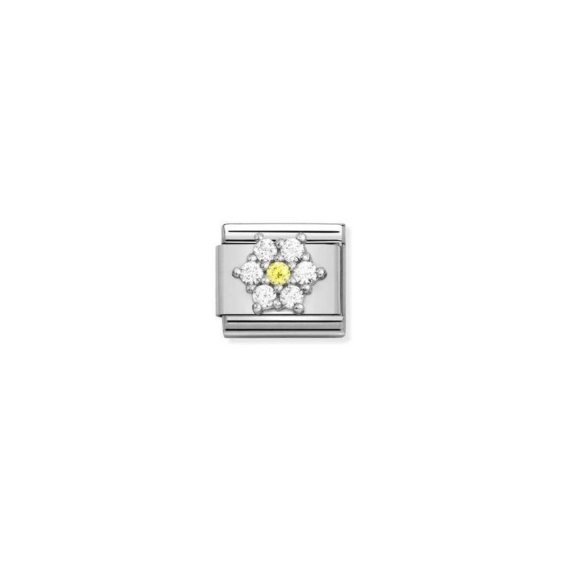Composable CL SYMBOLS steel, Cz and 925 sterling silver RICH 01 WHITE and YELLOW flower