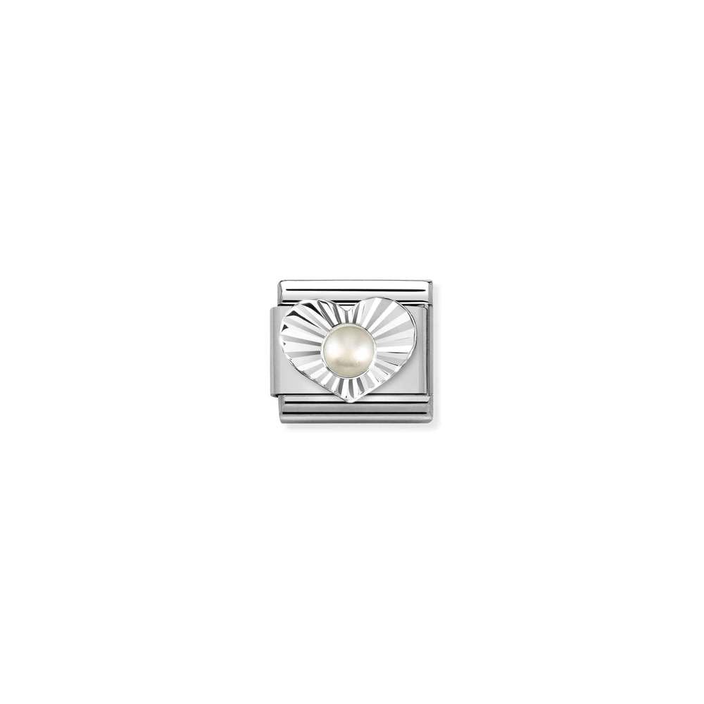 Composable Classic STONES, steel, DIAMOND HEART 925 sterling silver 13 WHITE PEARL