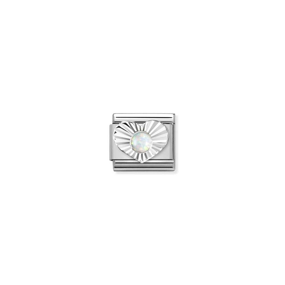 Composable Classic STONES, steel, DIAMOND HEART 925 sterling silver 07 WHITE OPAL