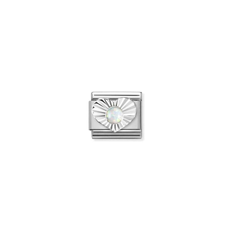 Composable Classic STONES, steel, DIAMOND HEART 925 sterling silver 07 WHITE OPAL