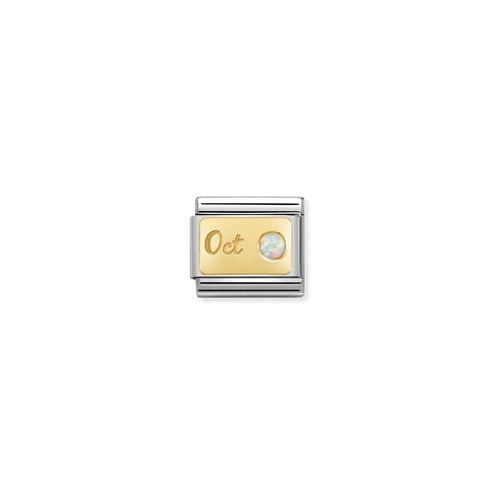 Composable Classic MONTH STONE in steel, stones and bonded yellow gold 10 October WHITE OPAL