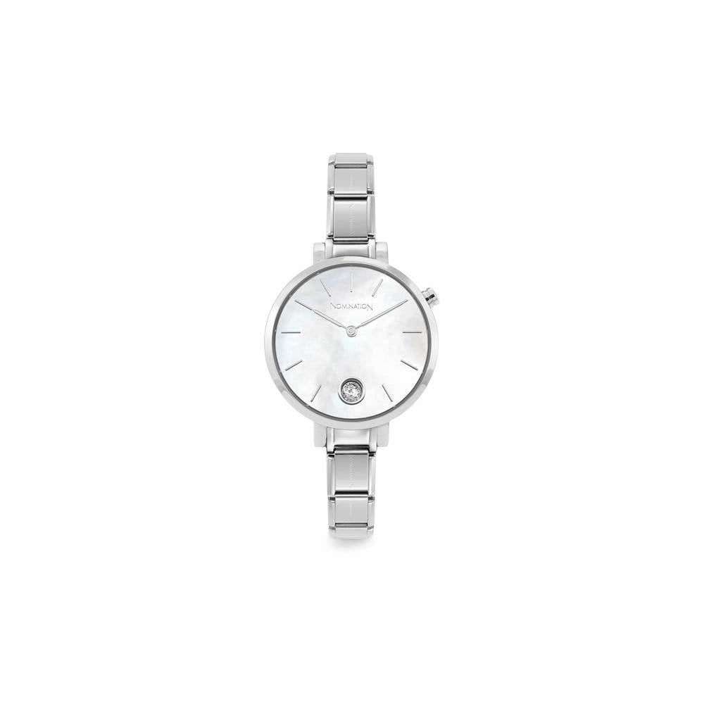 PARIS watch with steel band ROUND with zircon 008 WHITE motherofpearl