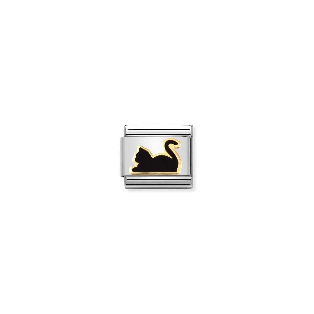 Composable Classic SYMBOLS steel, enamel and bonded yellow gold 80 Black cat lying down