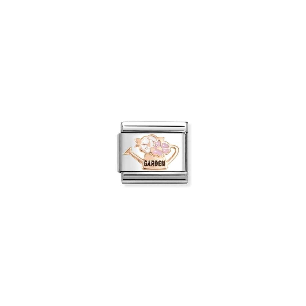 Composable Classic SYMBOLS steel, enamel and 9k rose gold 19 Watering can with flowers