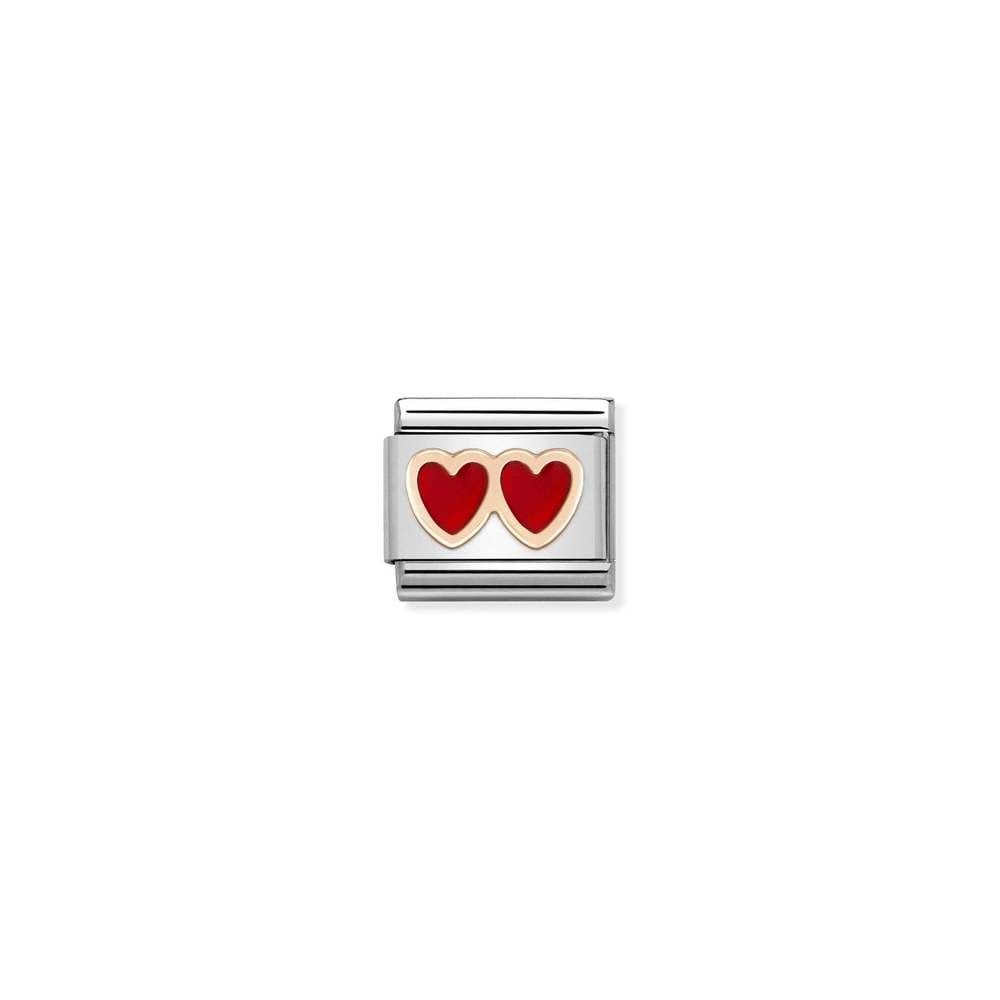 Nomination Composable Classic SYMBOLS steel, enamel and 9k rose gold 13 Double heart redred