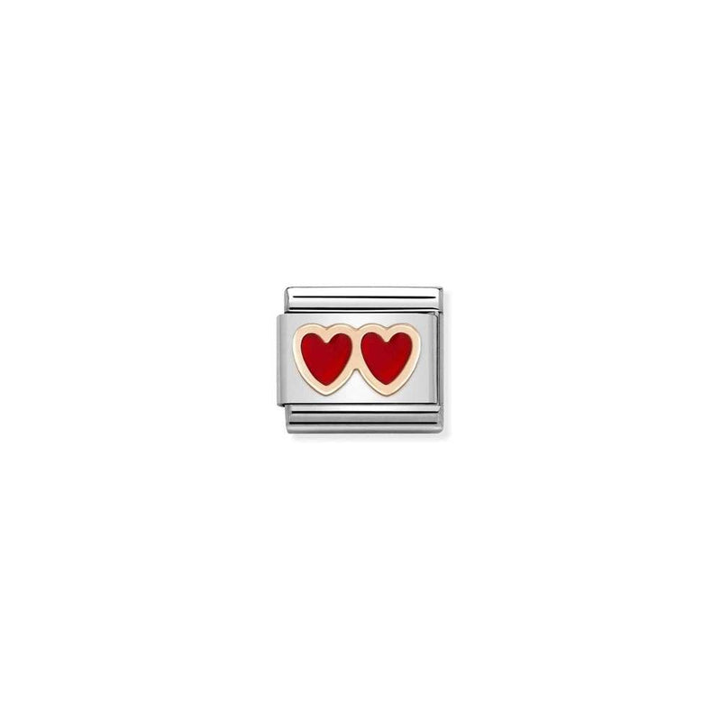 Nomination Double Red Hearts 9ct Gold and Stainless Steel Composable Charm