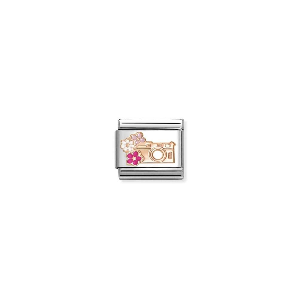 Composable Classic SYMBOLS steel, enamel and 9k rose gold 31 Camera with flowers